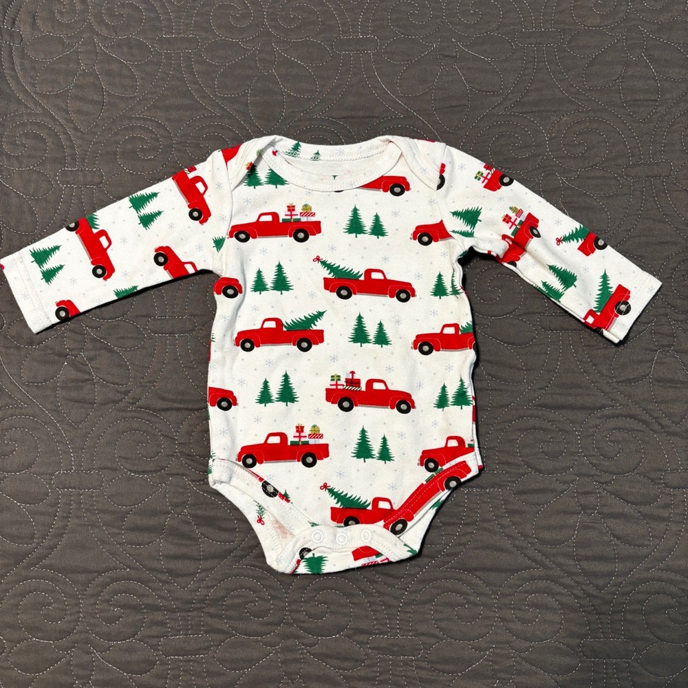 Red Truck Holiday Long-Sleeve Baby One-Piece